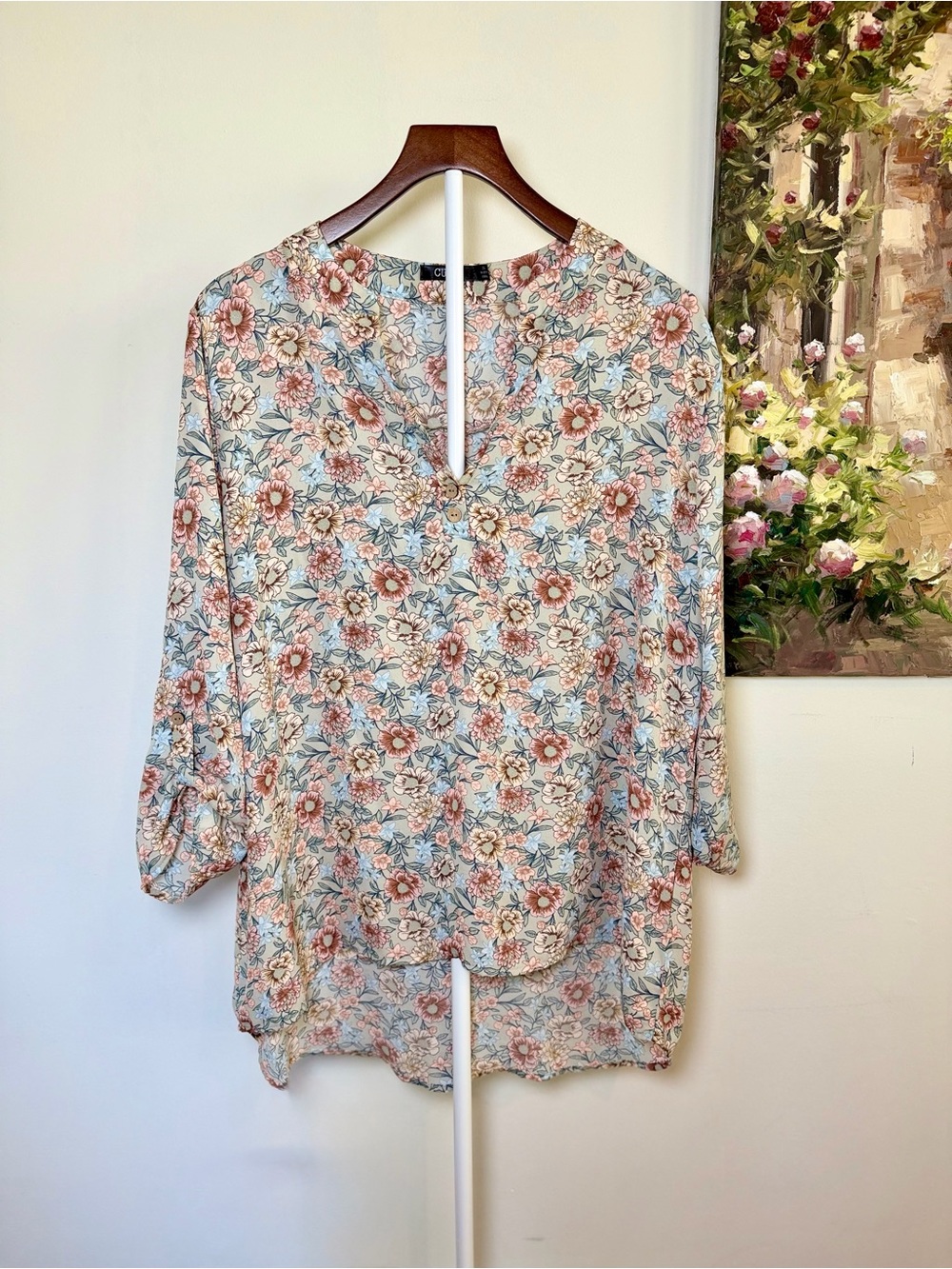 Cure Multi-Color Pastel Floral Chiffon Tunic Blouse – Size 2XL
